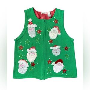 Vintage Kim Rogers Santa Sweater Vest  XL Embroidered Sequins Christmas Holiday
